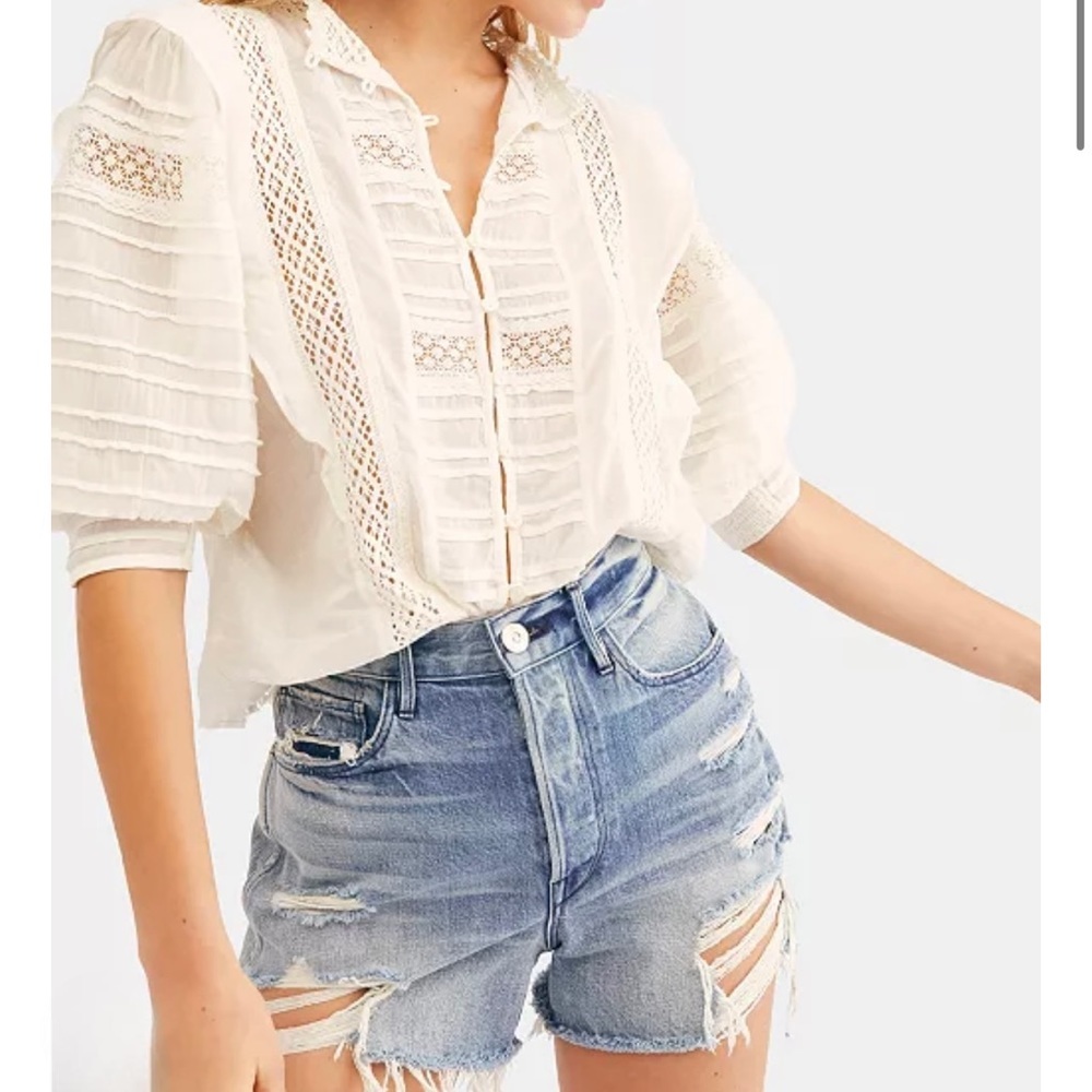 Free People White Lace Detail Top